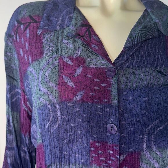 Vintage 90’s Purple Oversized Short Sleeve Button Down Funky Print Short Sleeve - Picture 6 of 11